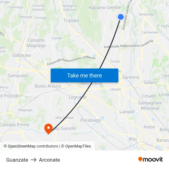 Guanzate to Arconate map