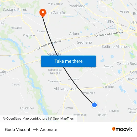Gudo Visconti to Arconate map