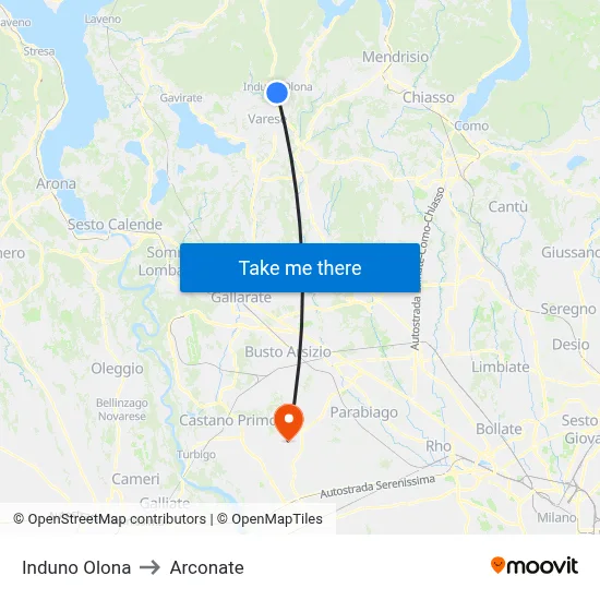 Induno Olona to Arconate map