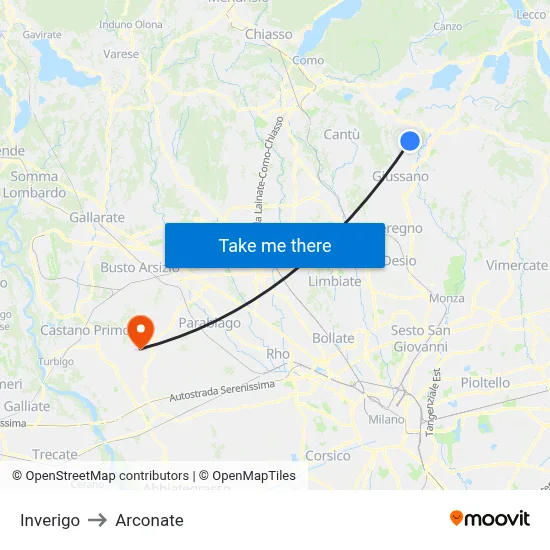 Inverigo to Arconate map