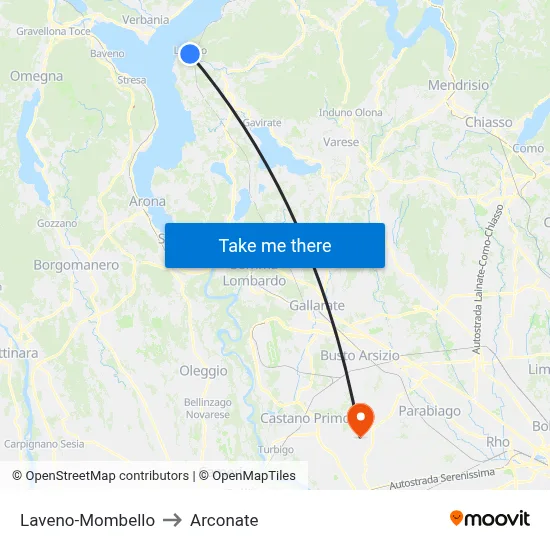 Laveno-Mombello to Arconate map