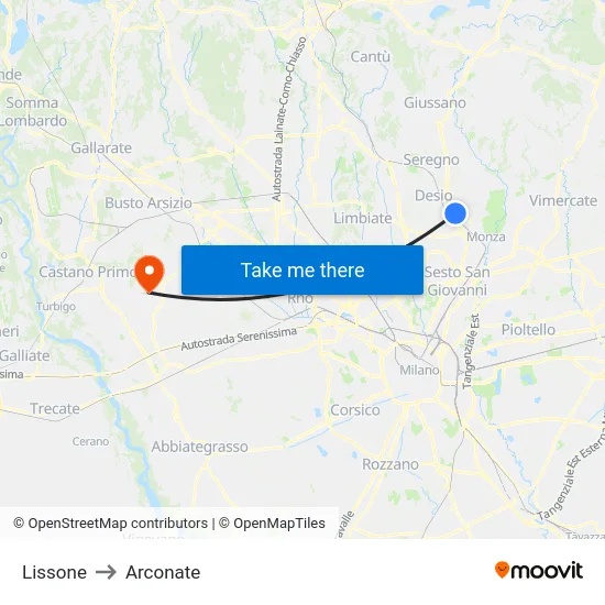 Lissone to Arconate map