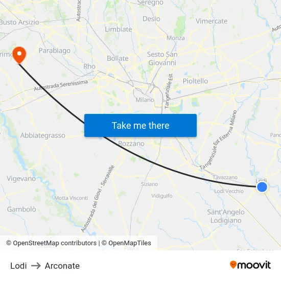 Lodi to Arconate map
