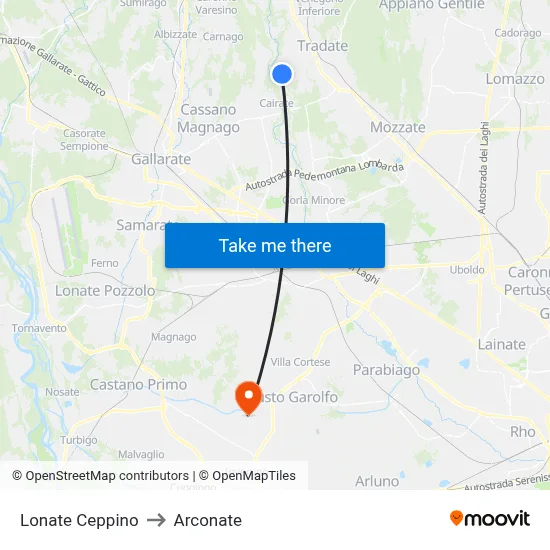 Lonate Ceppino to Arconate map