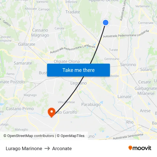 Lurago Marinone to Arconate map