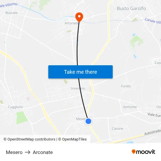 Mesero to Arconate map