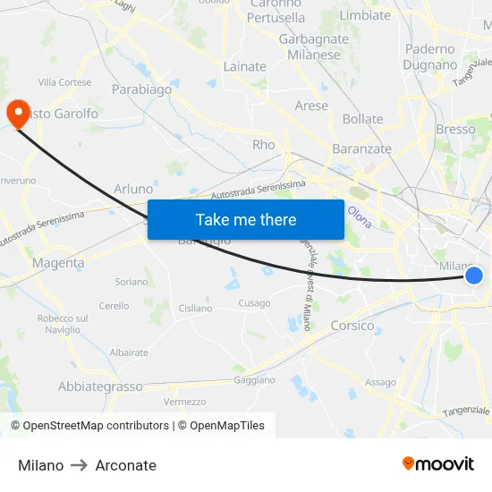 Milan to Arconate map