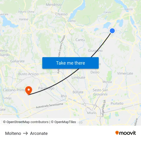 Molteno to Arconate map