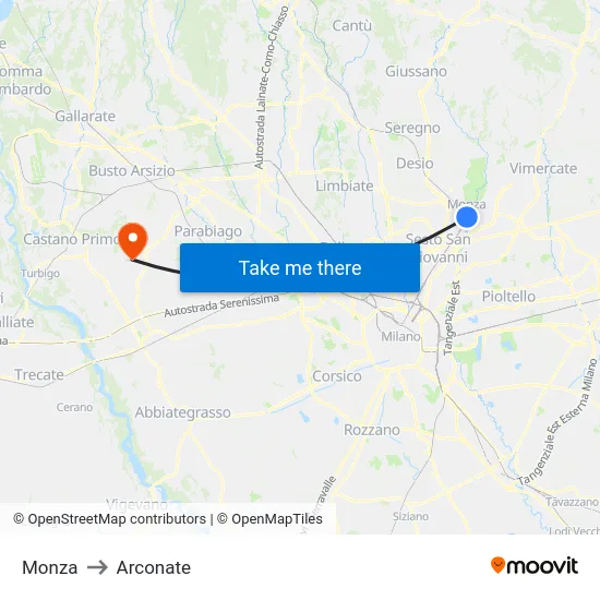 Monza to Arconate map