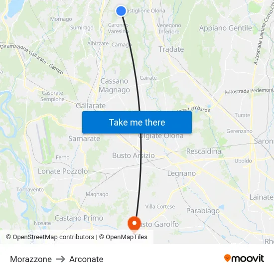 Morazzone to Arconate map