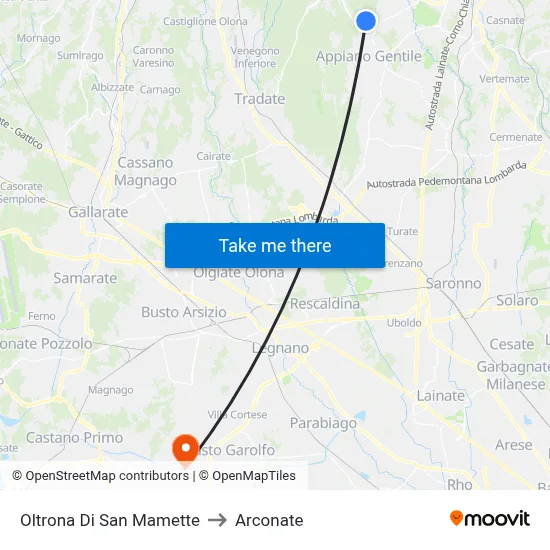 Oltrona Di San Mamette to Arconate map
