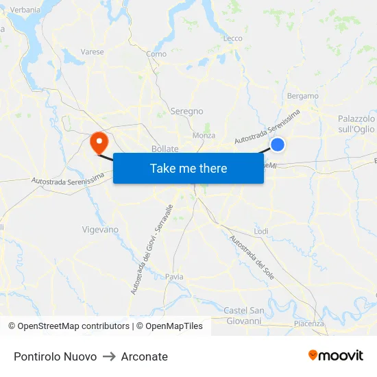 Pontirolo Nuovo to Arconate map
