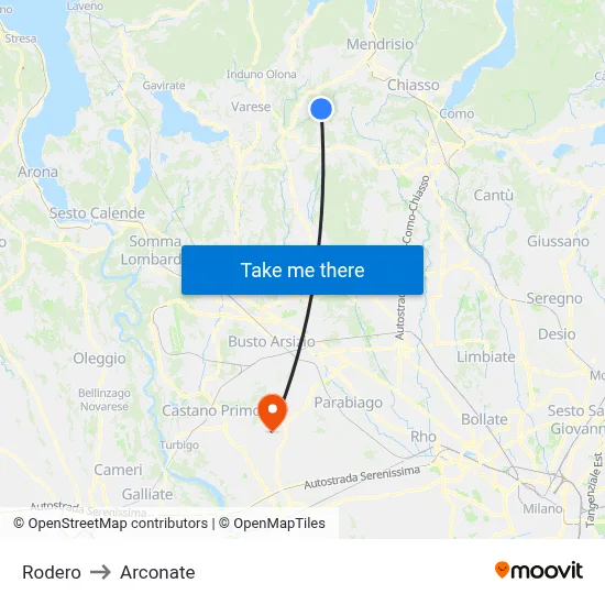 Rodero to Arconate map