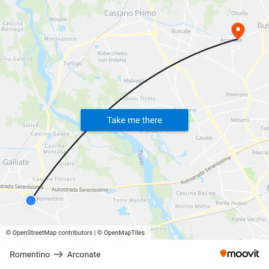 Romentino to Arconate map