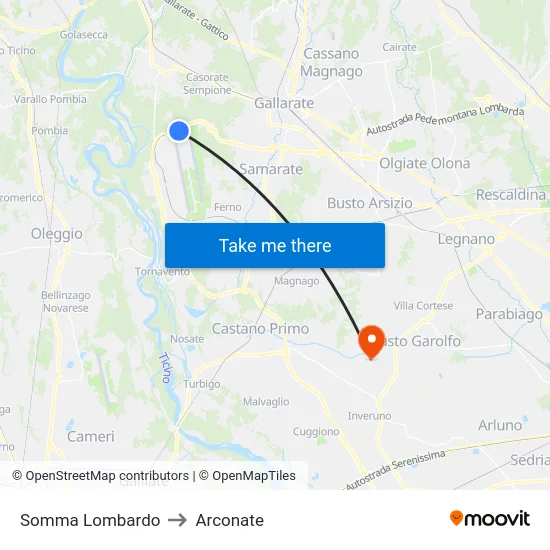 Somma Lombardo to Arconate map