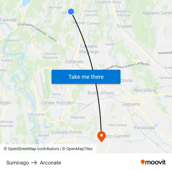 Sumirago to Arconate map
