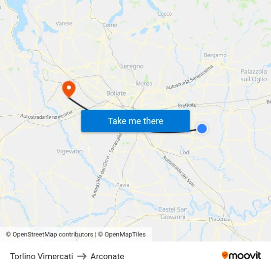 Torlino Vimercati to Arconate map