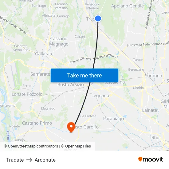 Tradate to Arconate map