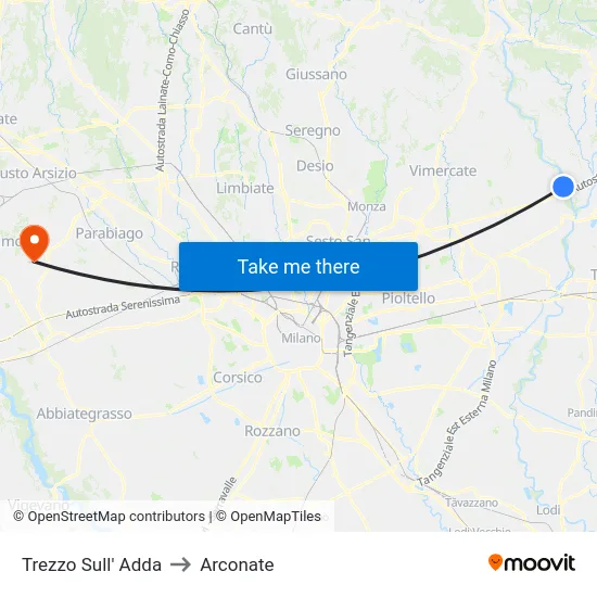 Trezzo Sull' Adda to Arconate map