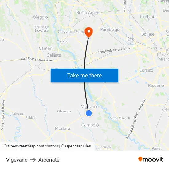 Vigevano to Arconate map