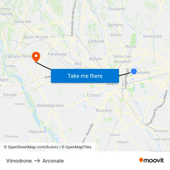 Vimodrone to Arconate map