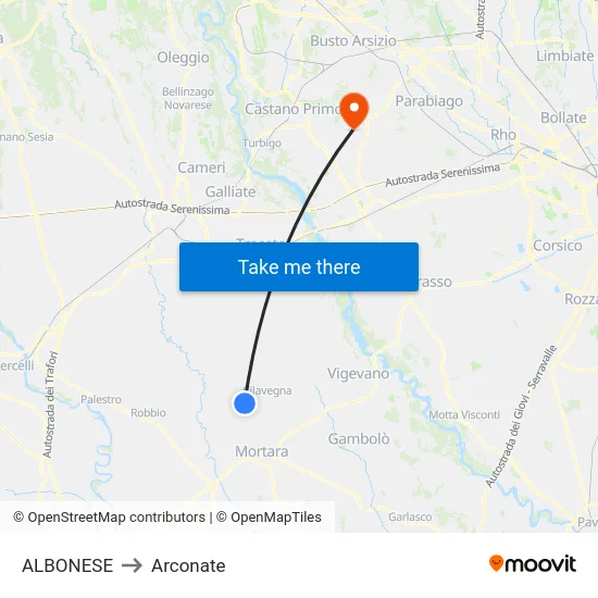Albonese to Arconate map