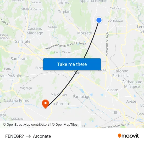 Fenegro to Arconate map