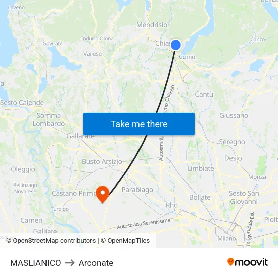 Maslianico to Arconate map