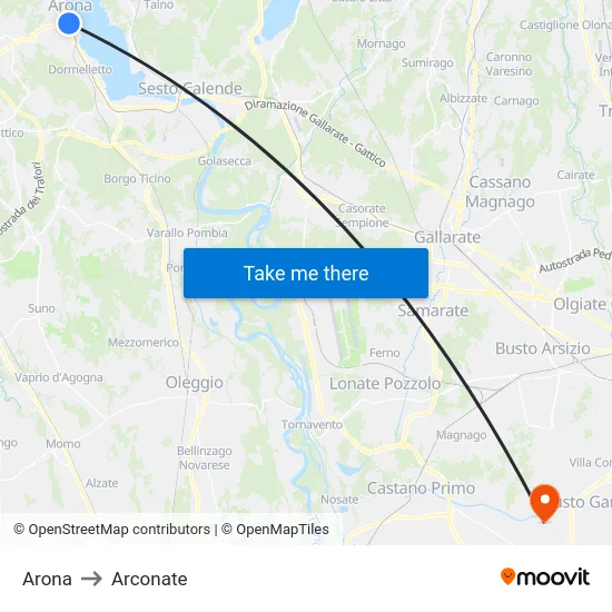 Arona to Arconate map