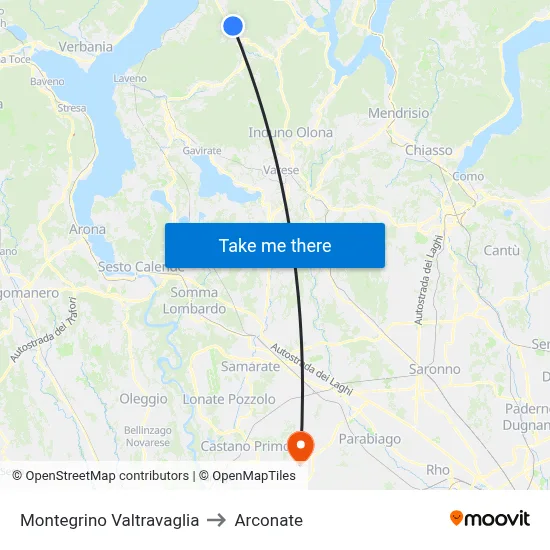 Montegrino Valtravaglia to Arconate map