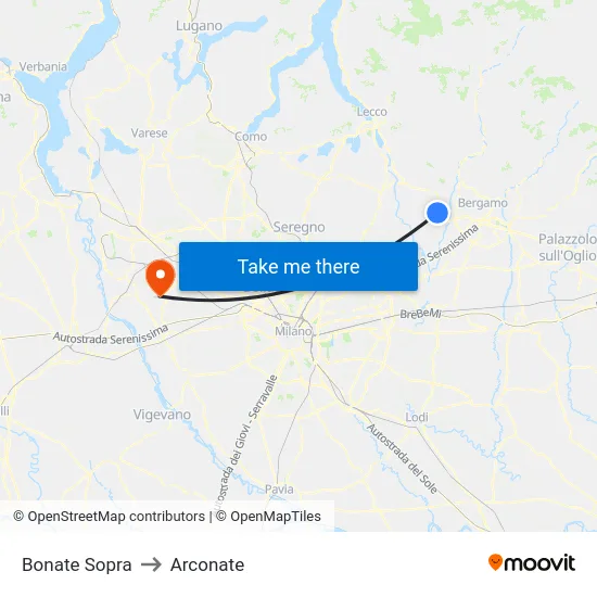 Bonate Sopra to Arconate map