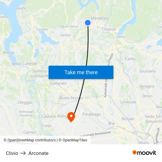 Clivio to Arconate map