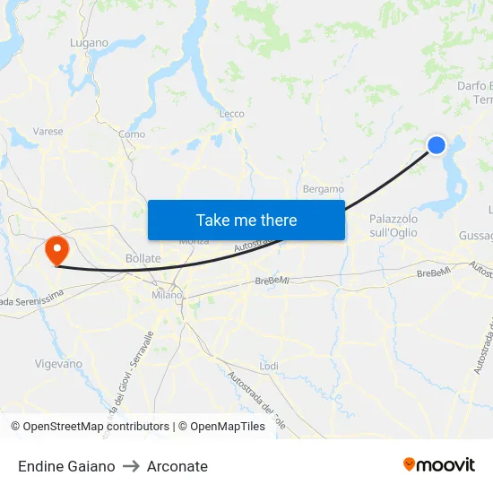 Endine Gaiano to Arconate map