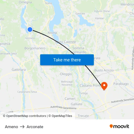 Ameno to Arconate map