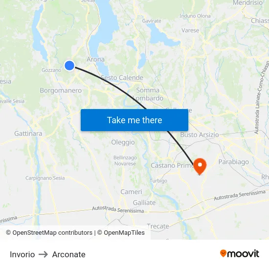 Invorio to Arconate map