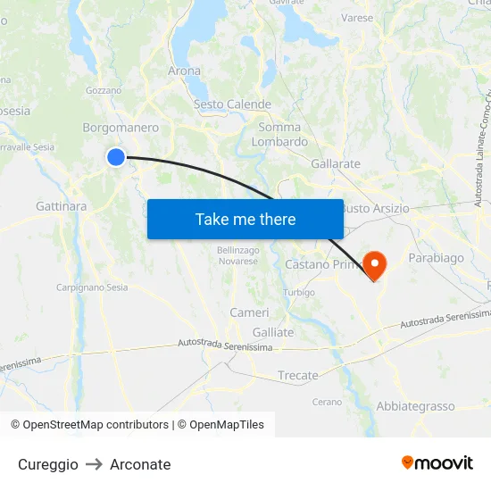 Cureggio to Arconate map