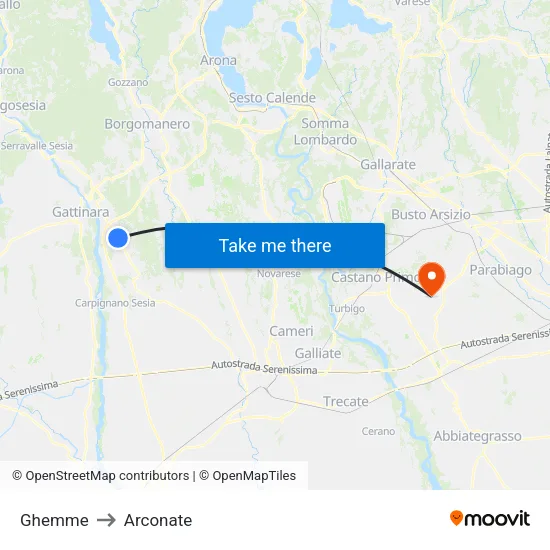 Ghemme to Arconate map