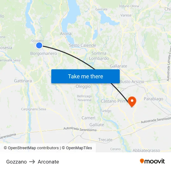 Gozzano to Arconate map