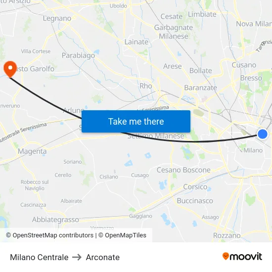 Milano Centrale to Arconate map