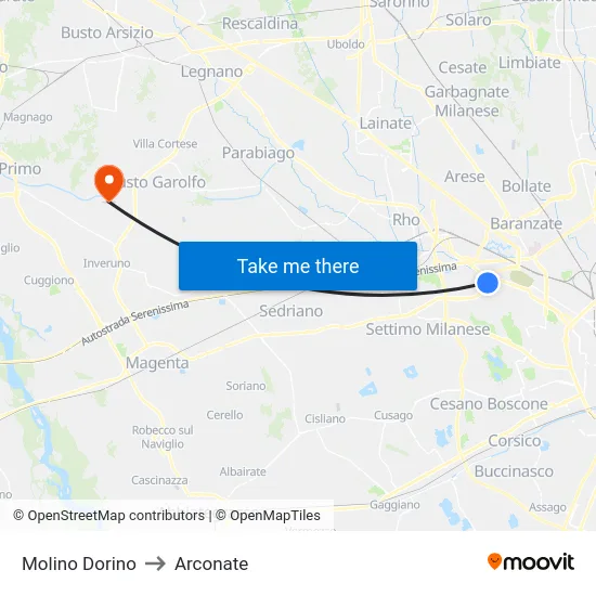 Molino Dorino to Arconate map