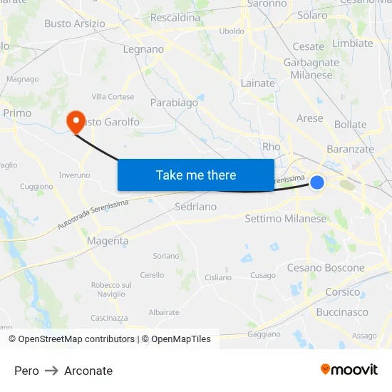 Pero to Arconate map