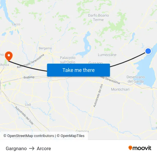 Gargnano to Arcore map