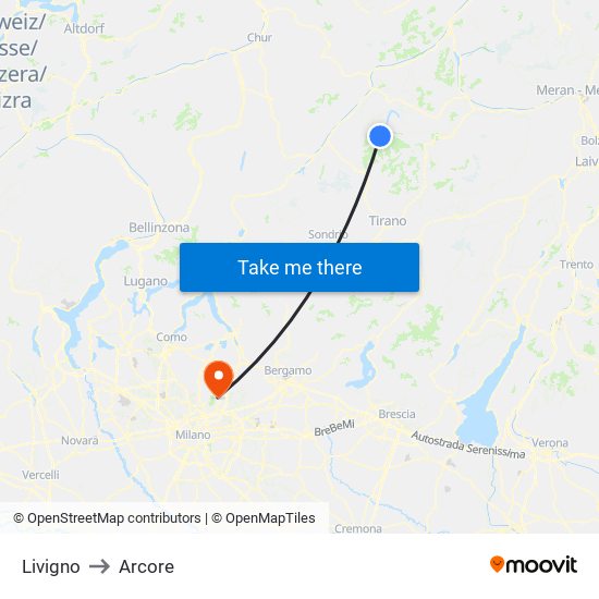 Livigno to Arcore map