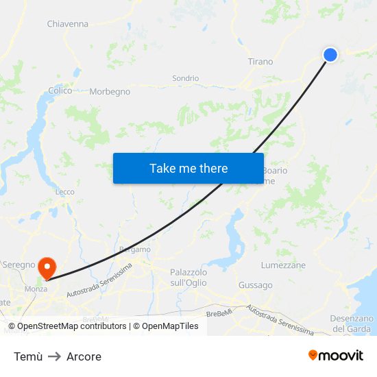 Temù to Arcore map