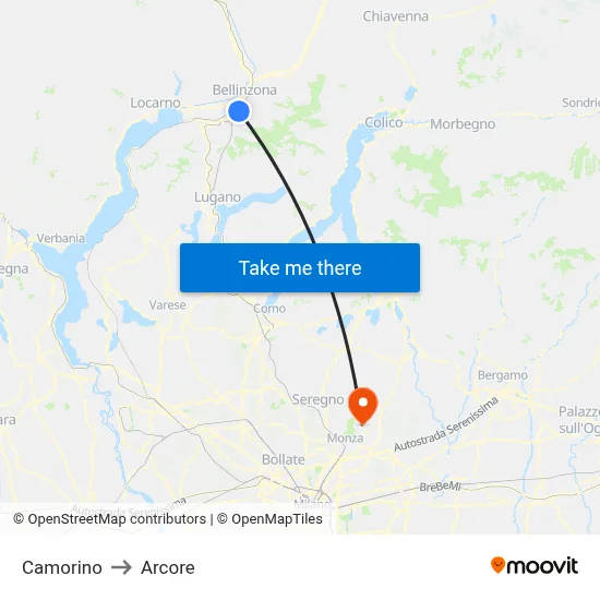 Camorino to Arcore map