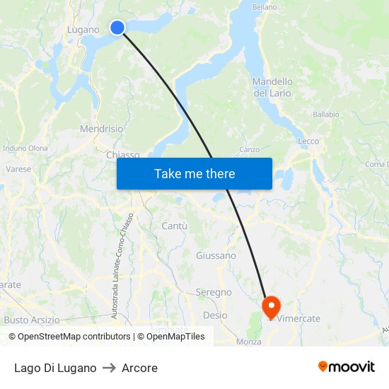 Lago Di Lugano to Arcore map