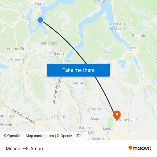 Melide to Arcore map