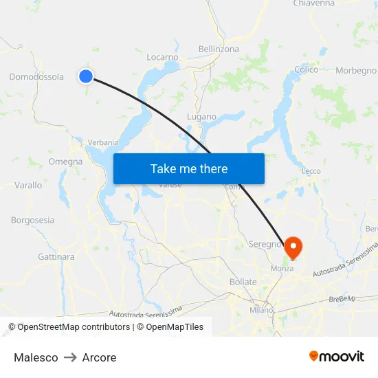 Malesco to Arcore map
