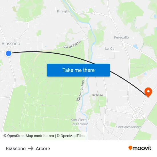 Biassono to Arcore map