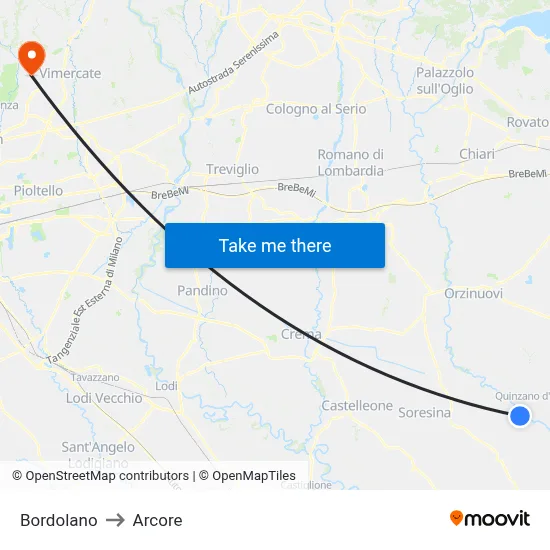 Bordolano to Arcore map